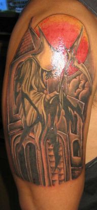 Grim Reaper Tattoo On Half Sleeve