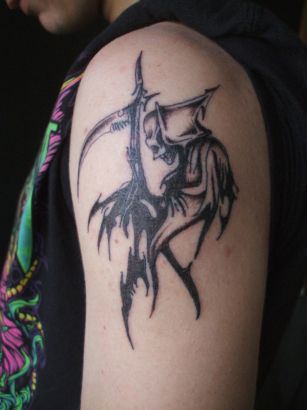 Grim Reaper Tattoo On Left Arm