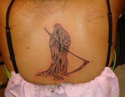 Grim Reaper Tattoos On Back Of Girl