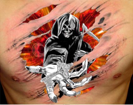 Grim Reaper With Key Tattoo On Chest