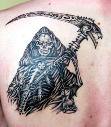 Grim Reaper Tattoos On Left Shoulder Blade