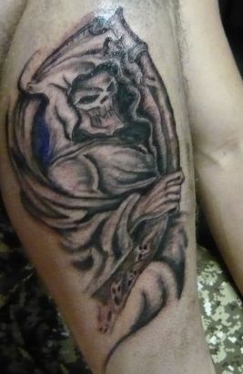 Grim Reaper Tattoos On Thigh