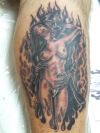 grim reaper and women tattoo on leg
