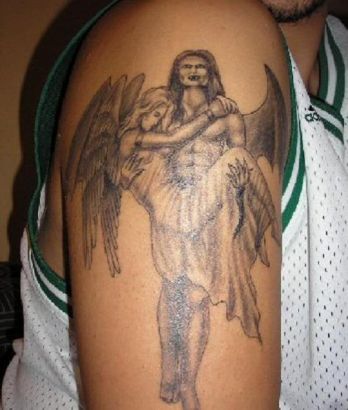 Vampire And Fallen Angel Tattoo On Arm