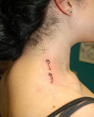 Sign Of Vampire Teeth Tattoo On Neck