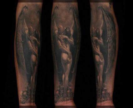 Vampire And Girl Tattoo On Full Sleeve
