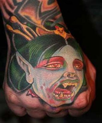 Vampire Geisha Tattoo On Hand