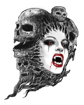 Vampire Girl Face And Skulls Tattoo