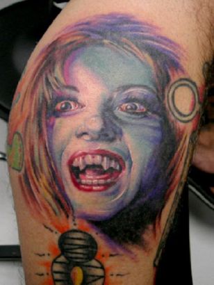 Vampire Girl Tattoo On Knee