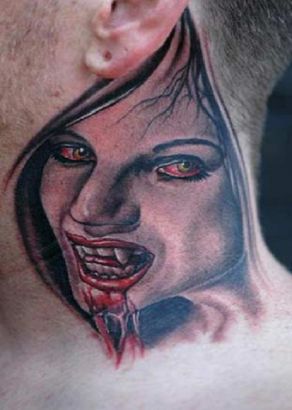 Vampire Girl Tattoo On Neck