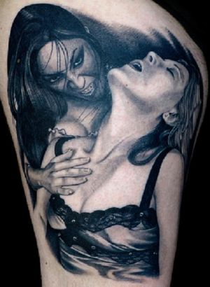 Vampire Girl Tattoo On Thigh
