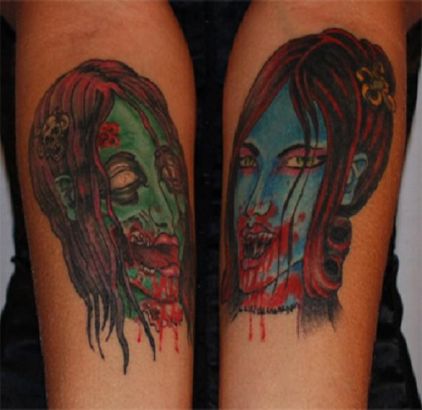 Vampire Girls Face Tattoos On Arm