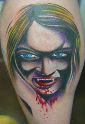 Vampire Tattoo On Calf