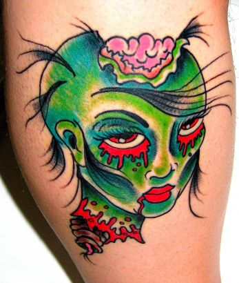 Zombie Face Tattoo On Side Leg