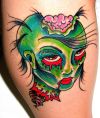 Zombie Face Tattoo on Side Leg