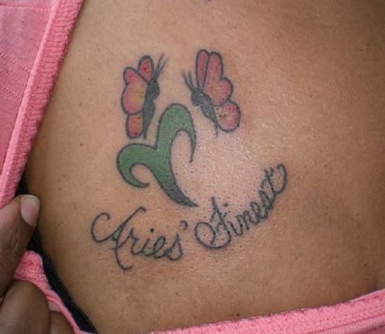 Aries Sign And Butterfly Tattoo