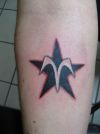 tribal aries and star tattoo on arm