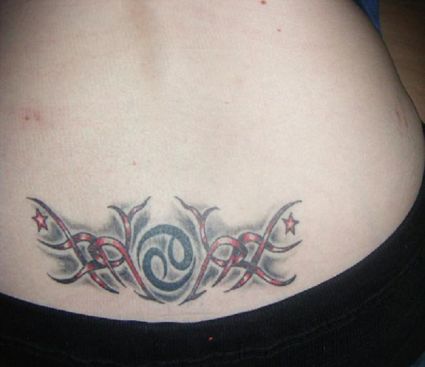 Cancer Zodiac Tribal Tattoo On Lower Back