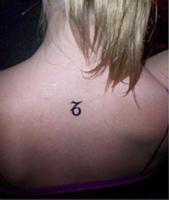 Capricorn Sign Tattoo On Back Of Girl