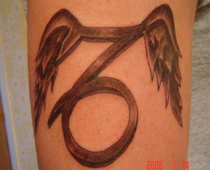 Capricorn Zodiac And Wing Tattoo