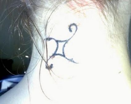 Gemini Tattoo On Back Of Neck