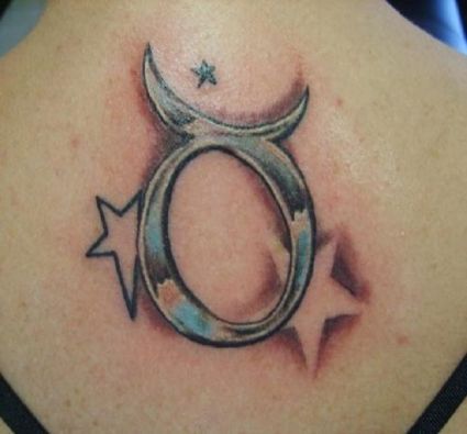 Taurus And Star Tattoo On Back